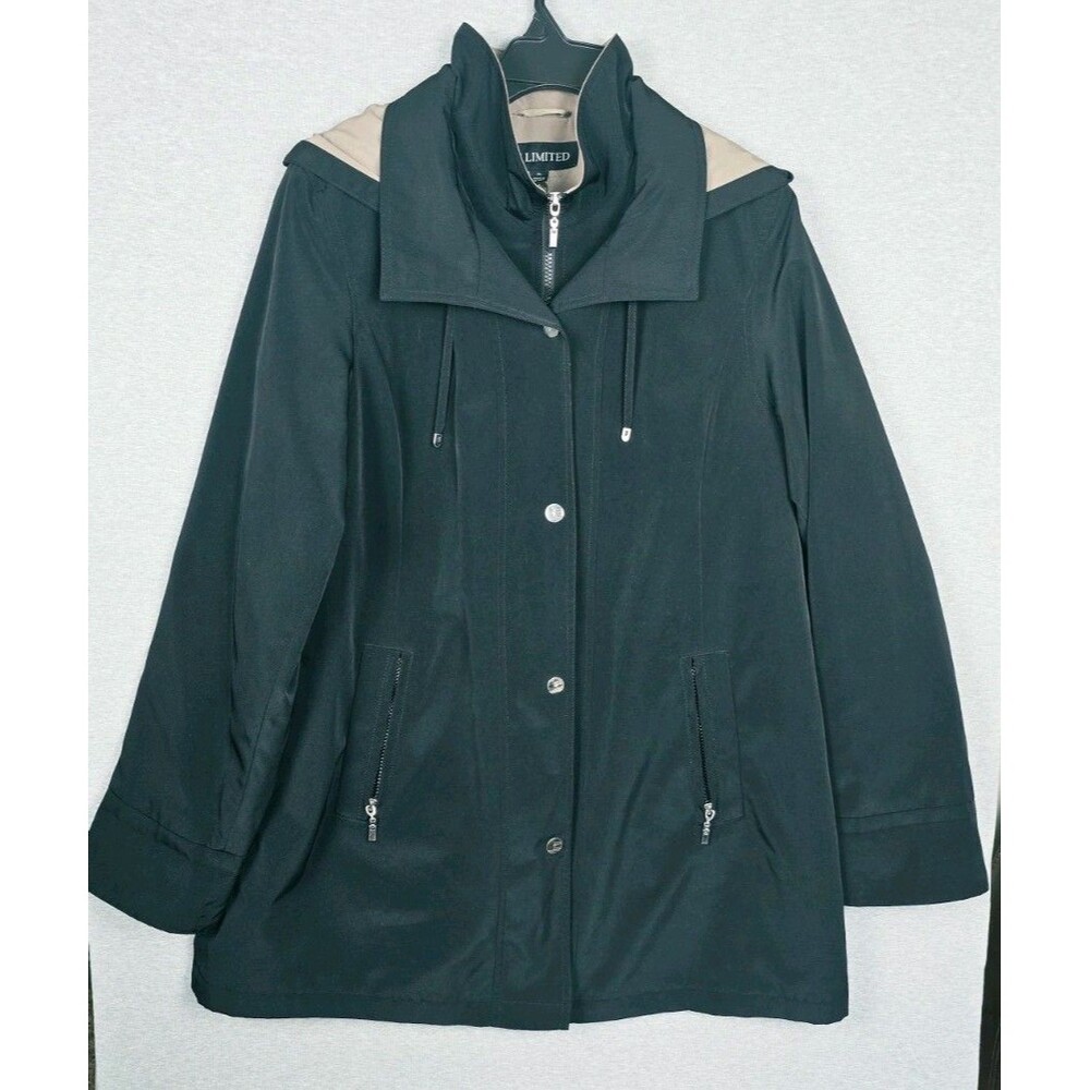 FS Limited Women’s Black Jacket Coat XL Beige Lined Zip Button Front Pockets